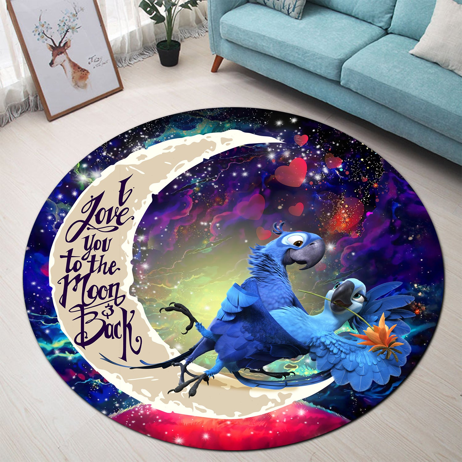 Love You To The Moon Galaxy Round Rug for Bedroom Living Room Decor