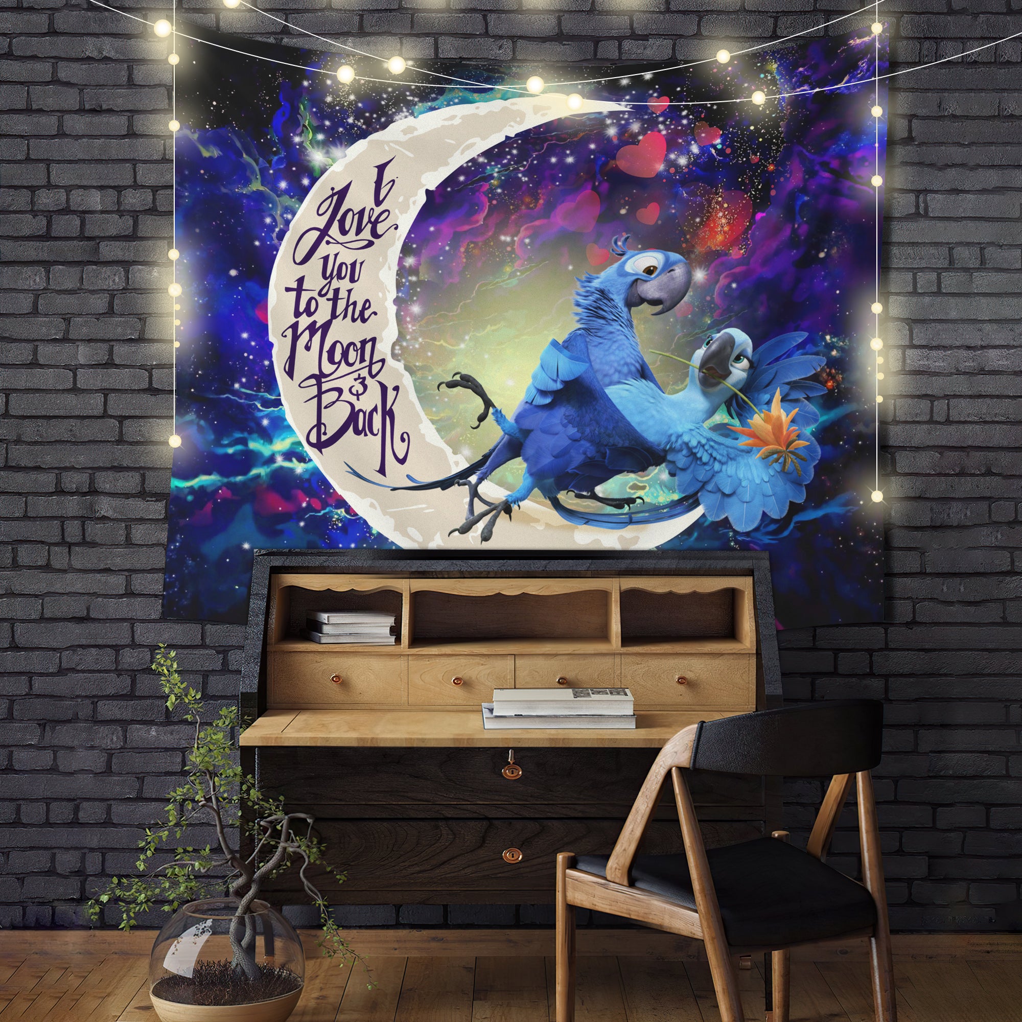 Love You to the Moon Galaxy Tapestry - Rio Blu & Jewel Room Decor