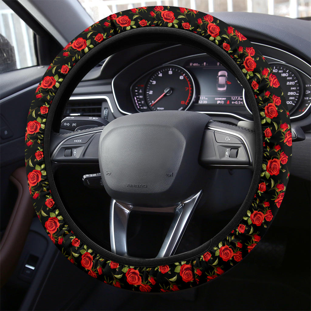 Premium Rose Red Steering Wheel Cover for Cars Rose