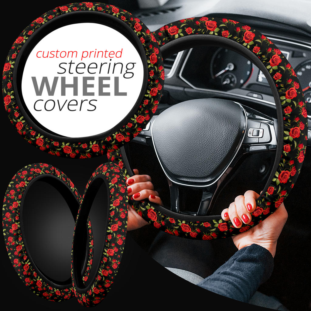Premium Rose Red Steering Wheel Cover for Cars Rose AnimeBape