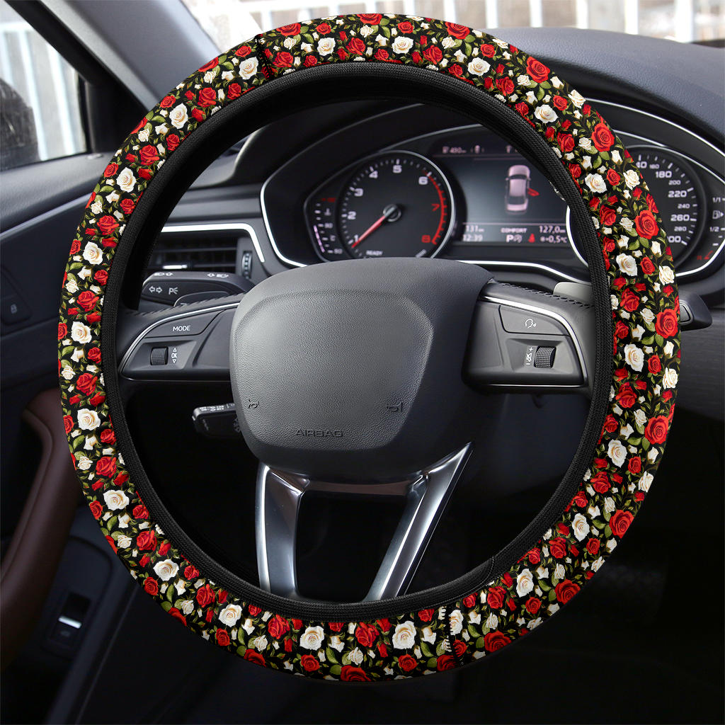 Premium Rose Red White Car Steering Wheel Cover for Comfortable Grip