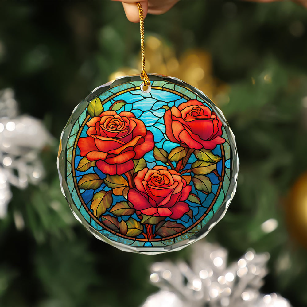 Roses Stained Glass Ornament Perfect Gift for Christmas Holiday
