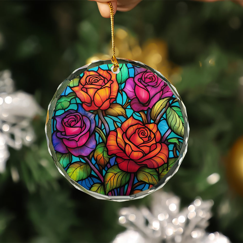 Roses Christmas Holiday Stained Glass Ornament Perfect Gift