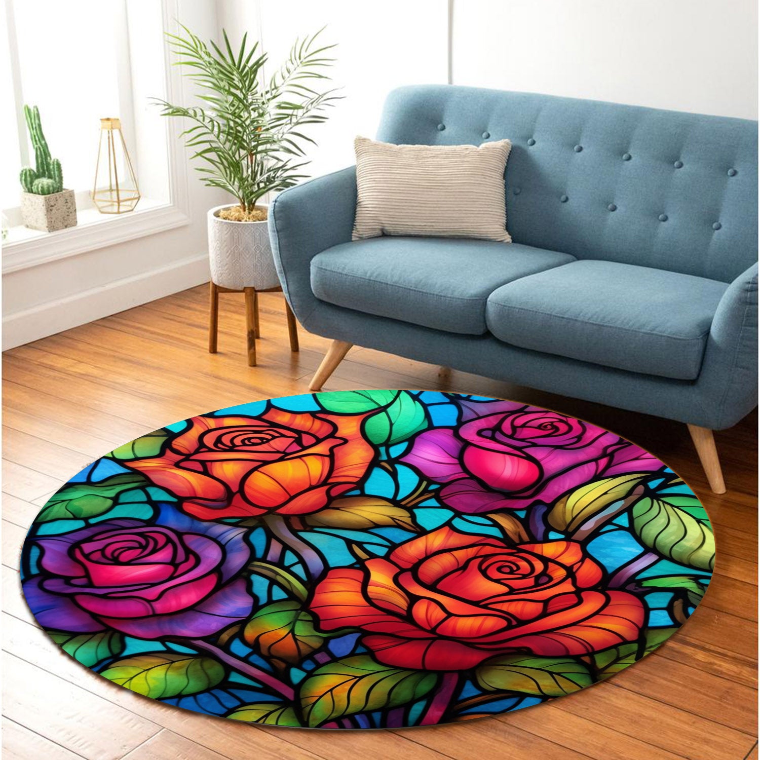 Roses Stained Glass Round Rug for Bedroom Living Room Home Decor ...