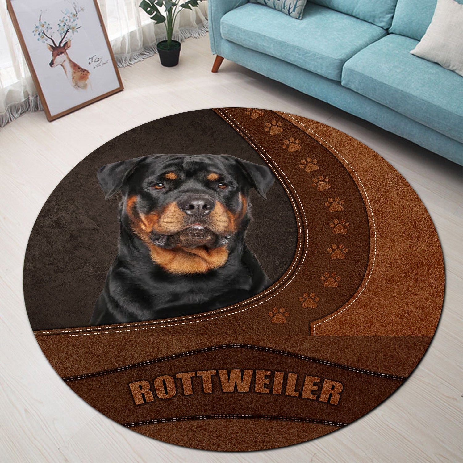 Rottweiler Dog Round Carpet Rug for Bedroom & Living Room Decor