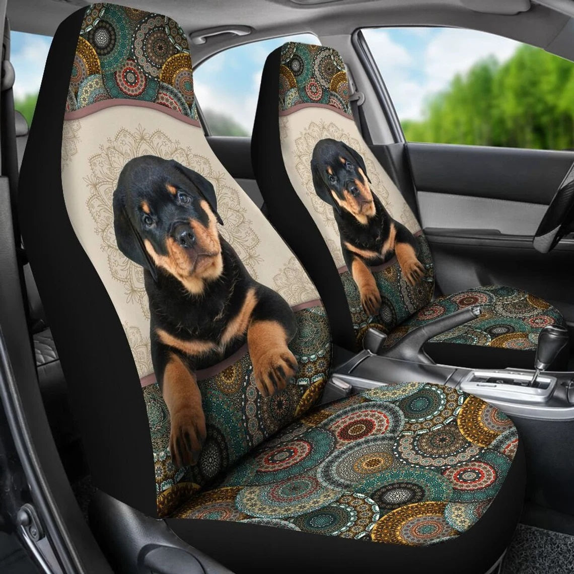 Custom Rottweiler Mandala Car Seat Covers for Dogs