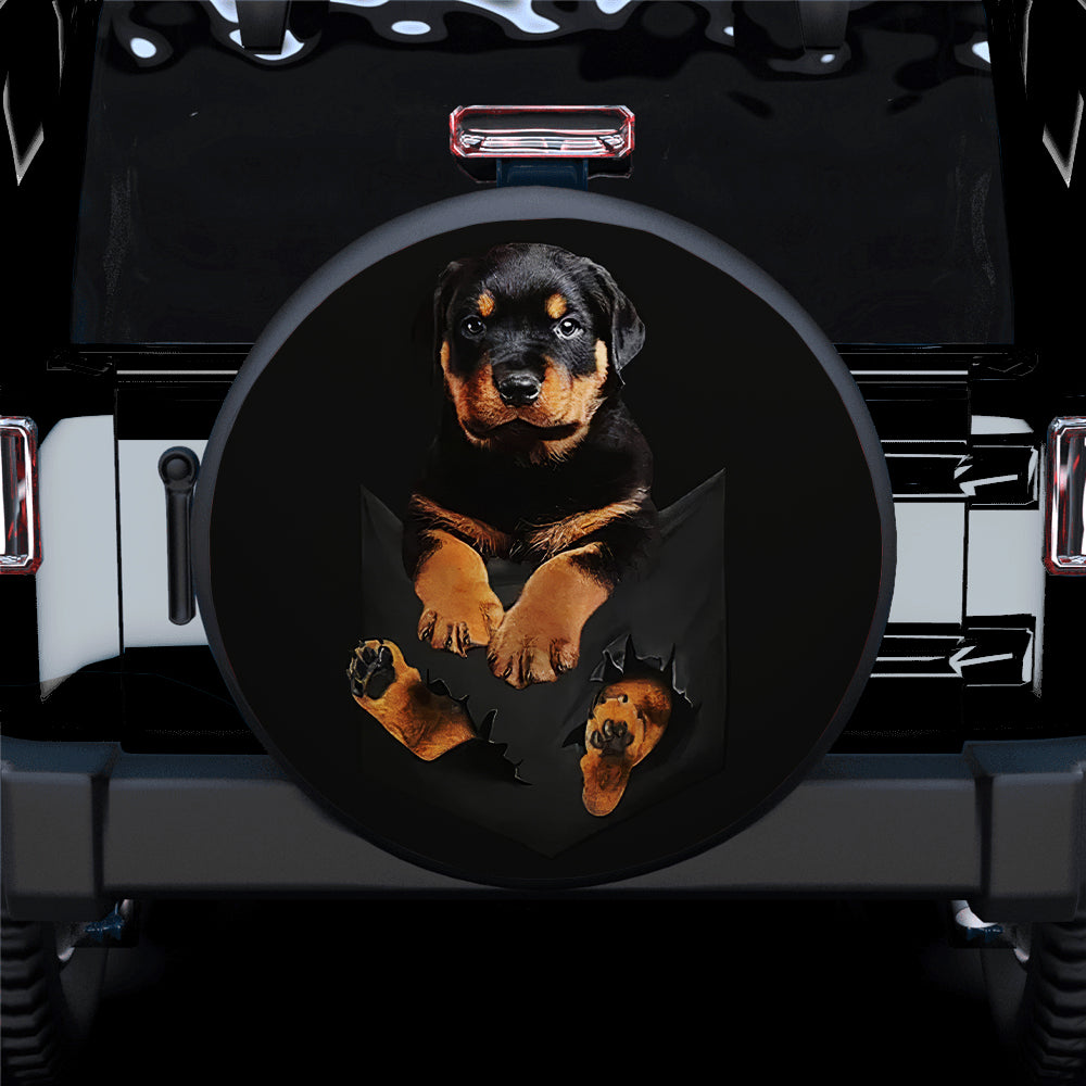 Cute Rottweiler Puppy Hanging Jeep Spare Tire Cover for Campers