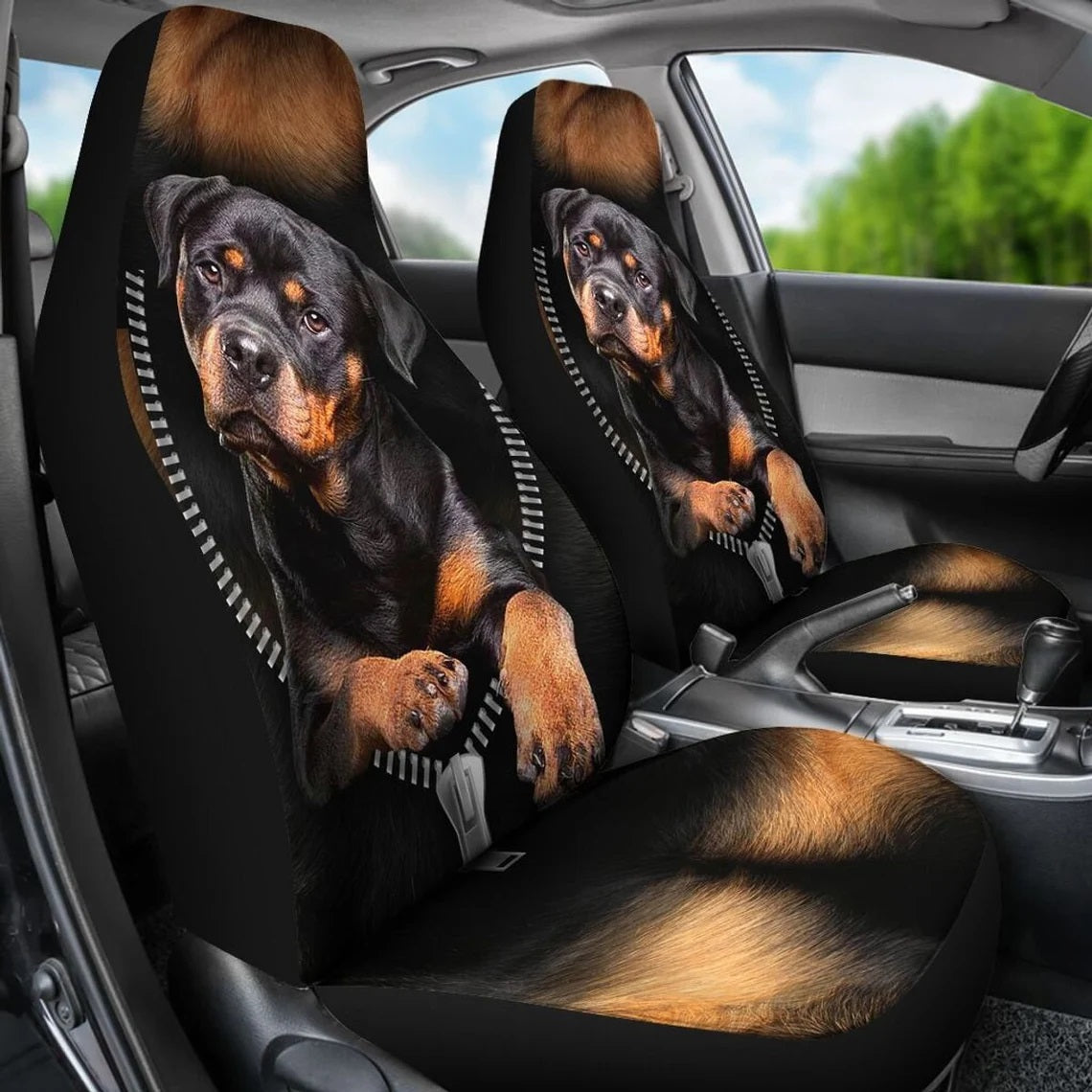 Custom Rottweiler Car Seat Covers - Zipper Design for Vehicles