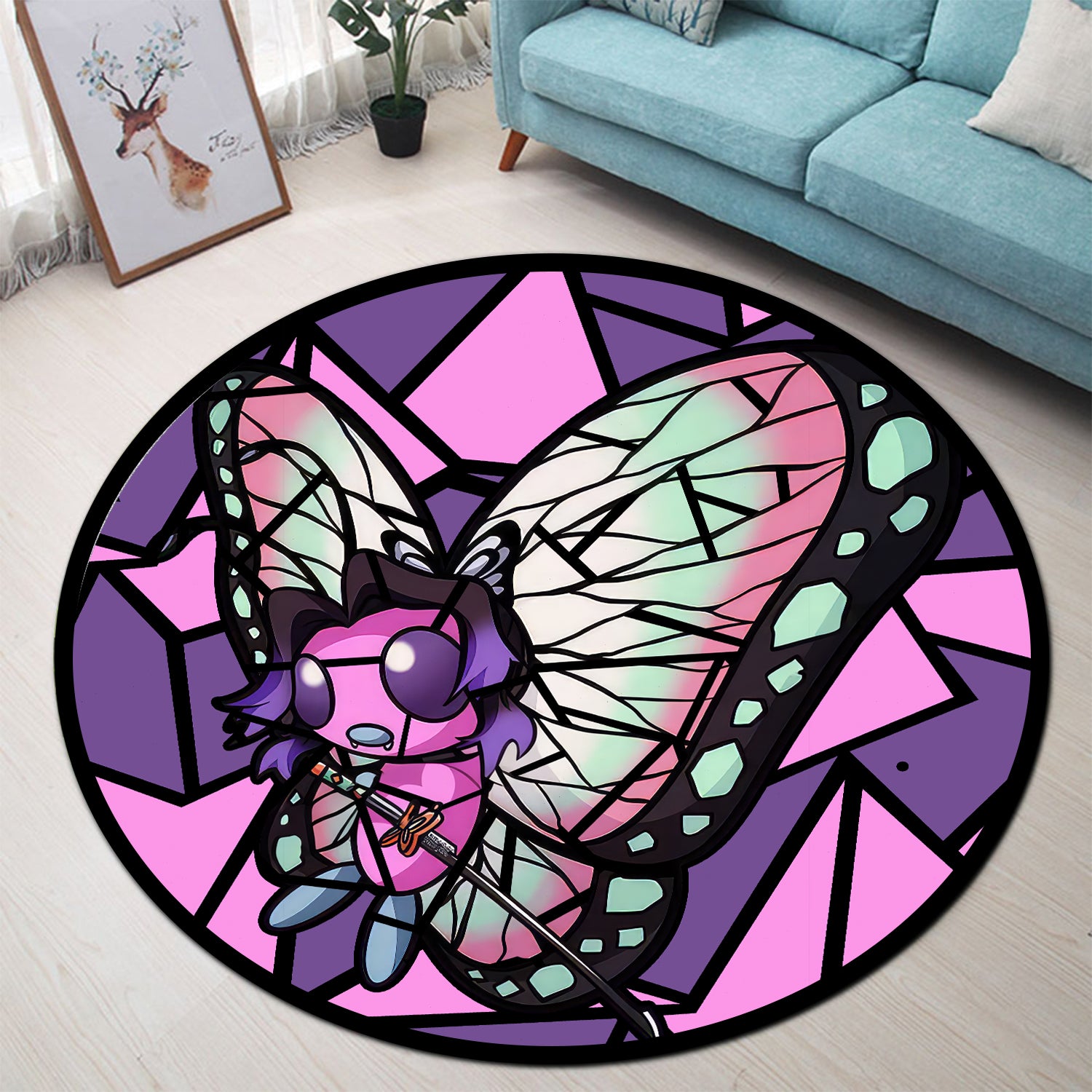 Shinobu Butterfree Stained Glass Carpet Rug for Bedroom Living Room