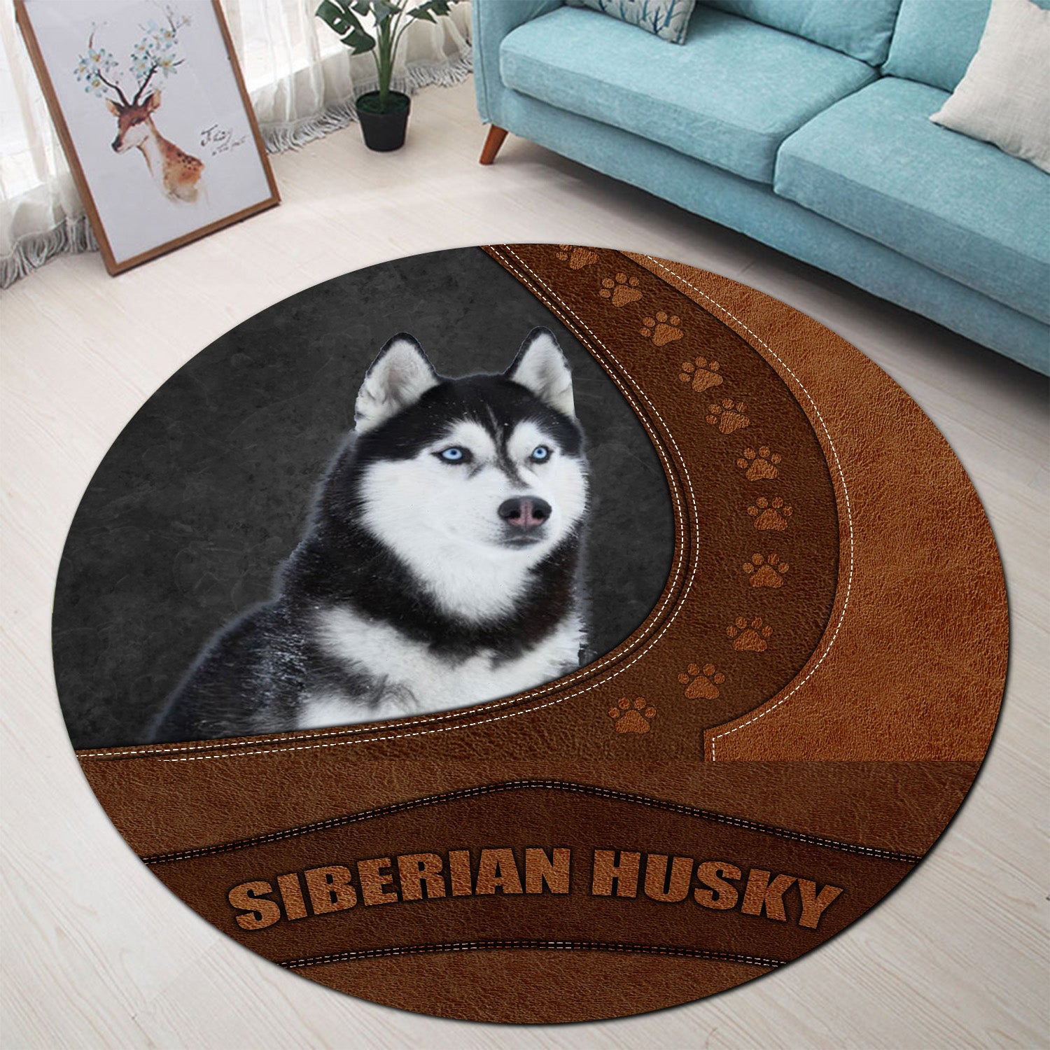 Siberian Husky Dog Round Rug for Bedroom Living Room Home Decor