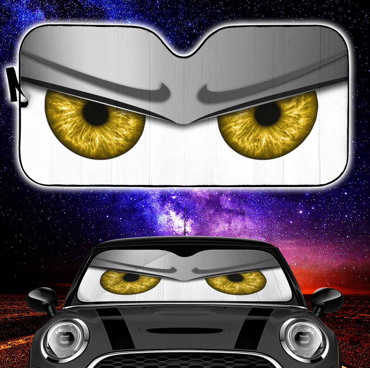 Funny Angry Cartoon Eyes Silver Sun Shades Windshield Car Accessories