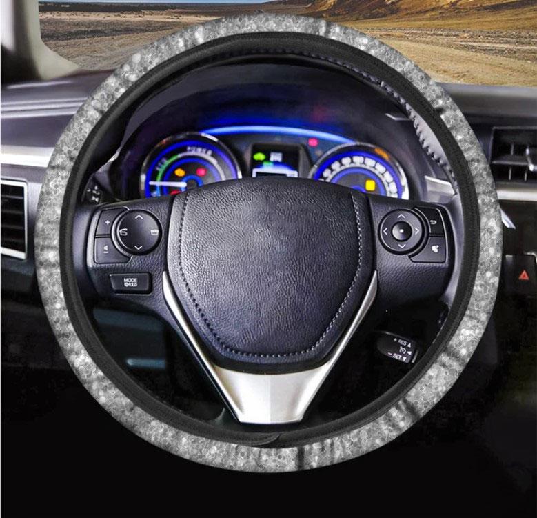 Silver Glitter Car Steering Wheel Cover - Texture Print Design
