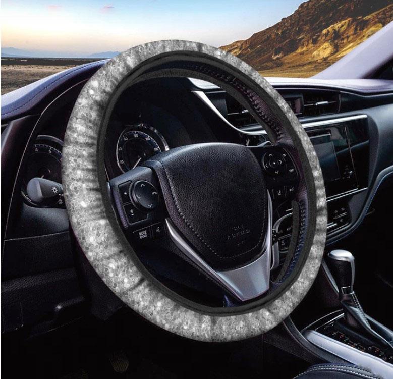 Silver Glitter Car Steering Wheel Cover - Texture Print Design