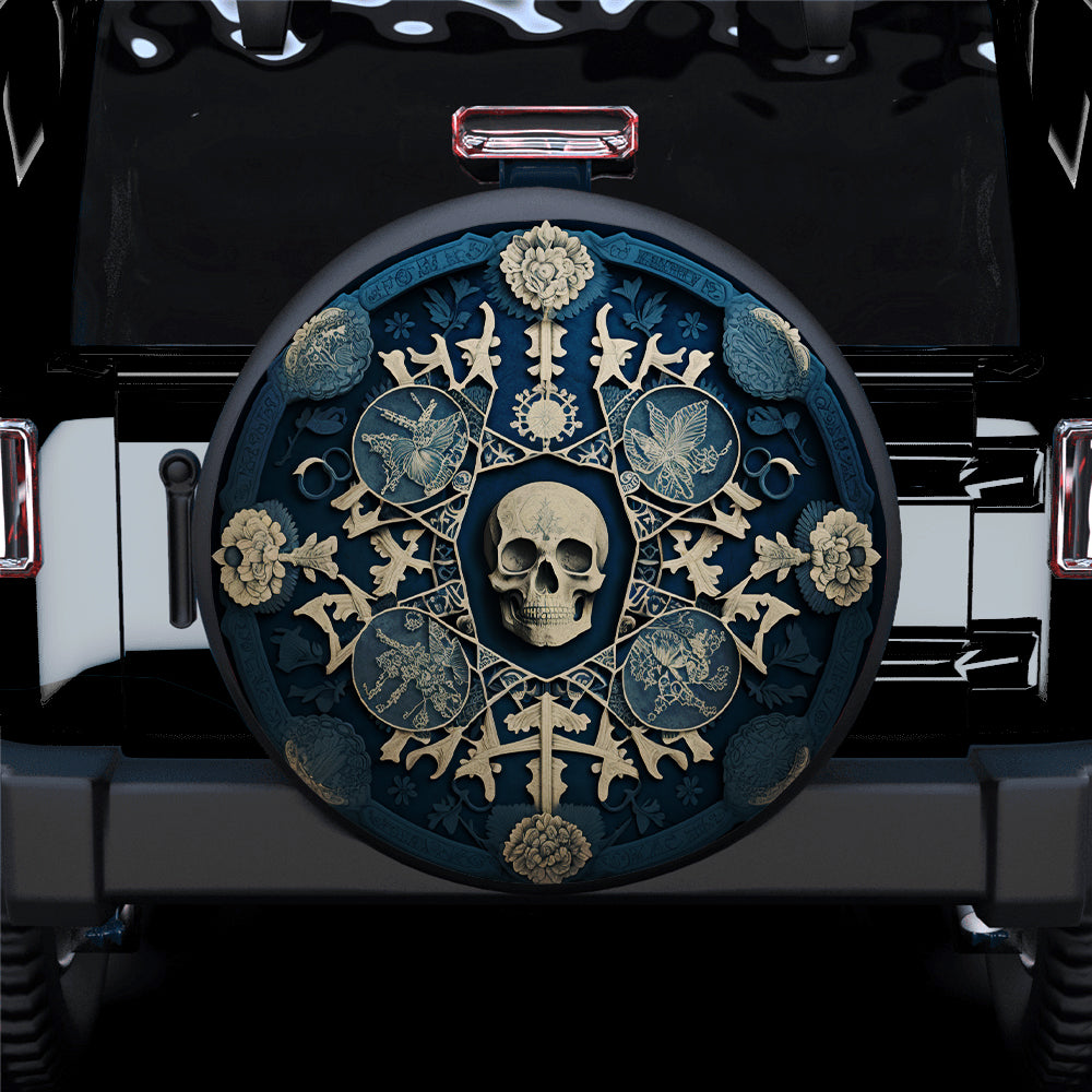 Skull And Bones Mandala Jeep Spare Tire Cover Gift For Campers