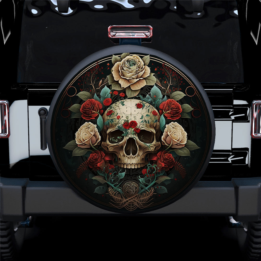 Skull Roses Jeep Spare Tire Cover Campers Gift Accessories