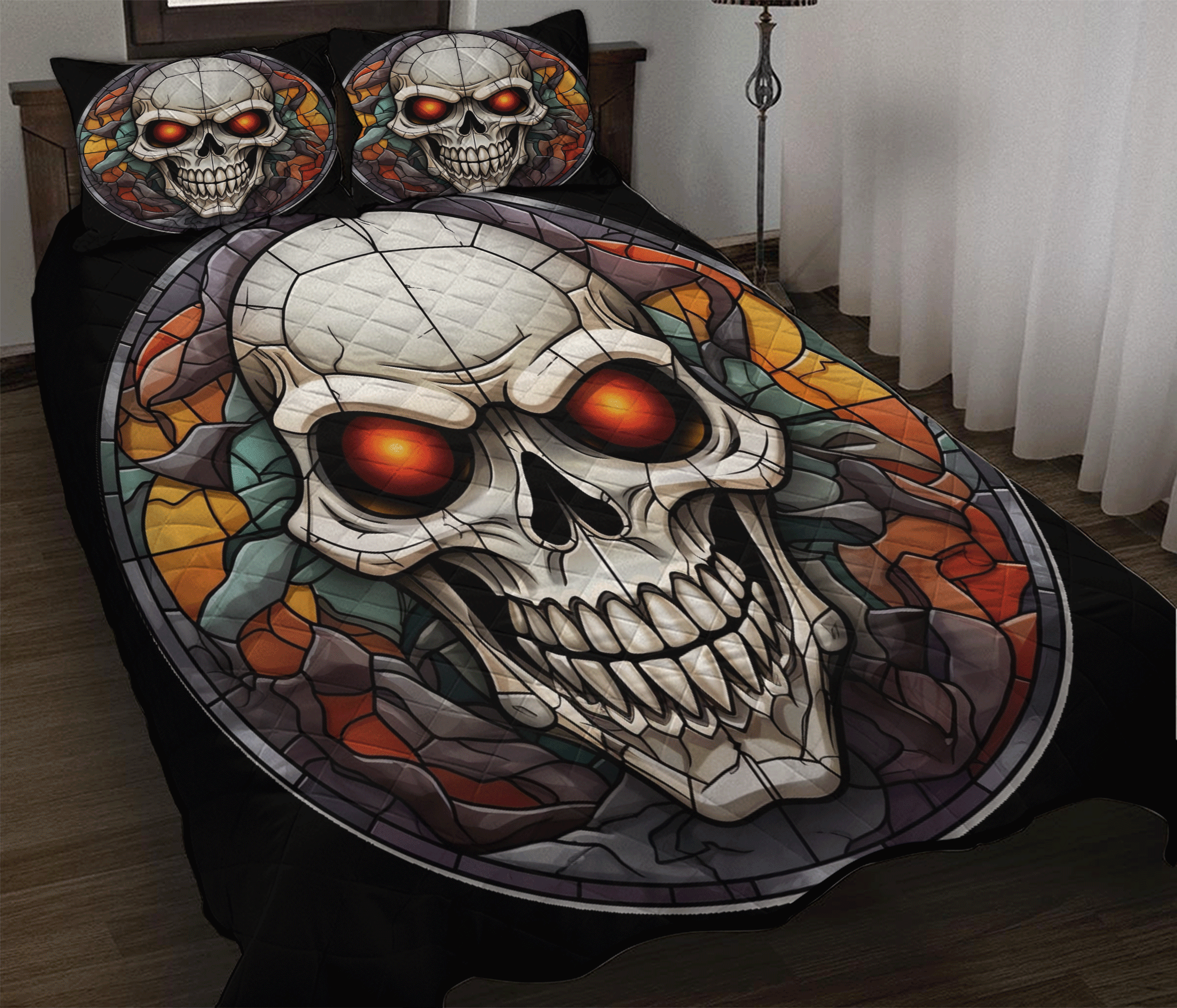 Skull Stained Glass Bed Sets - Quilt for Unique Home Decor