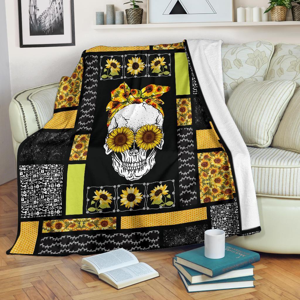 Skull and Sunflower Art Design Premium Blanket for Cozy Comfort