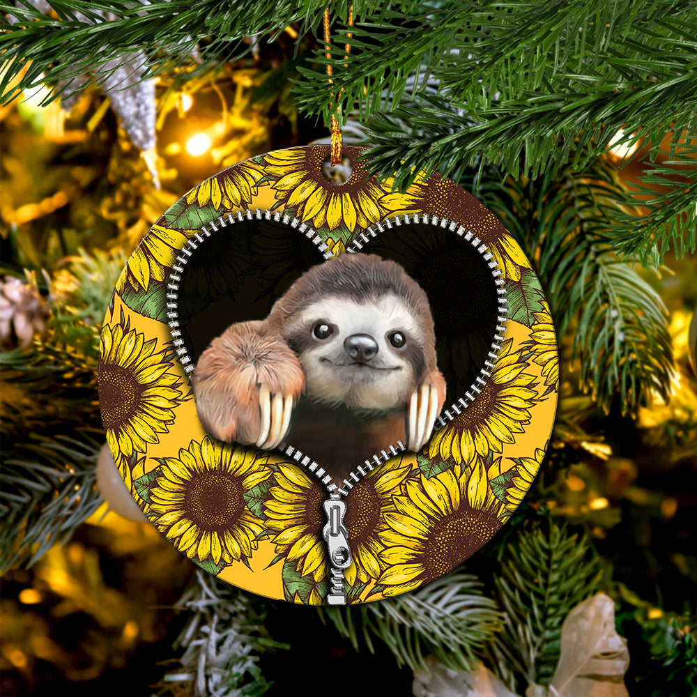 Cute Sloth Sunflower Zipper Ornament Perfect Holiday Gift