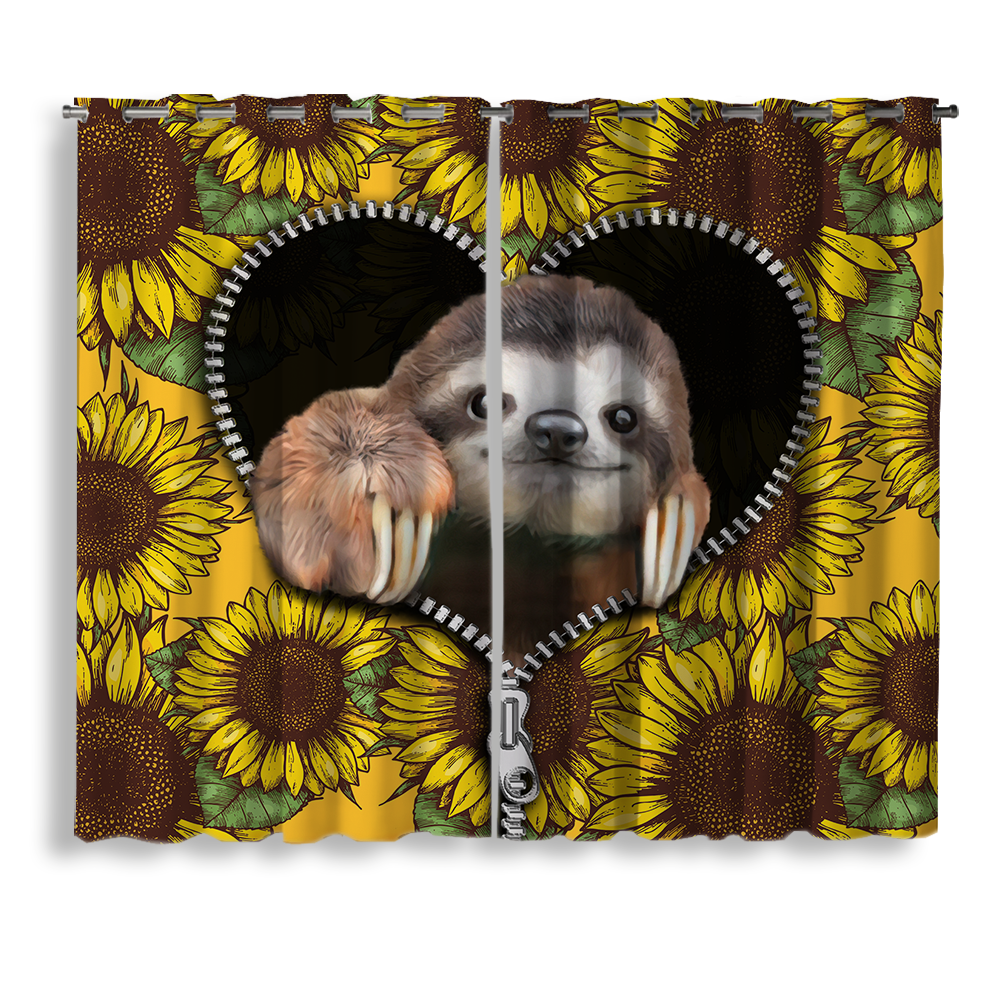 Cute Sloth Sunflower Zipper Window Curtain for Home Decor