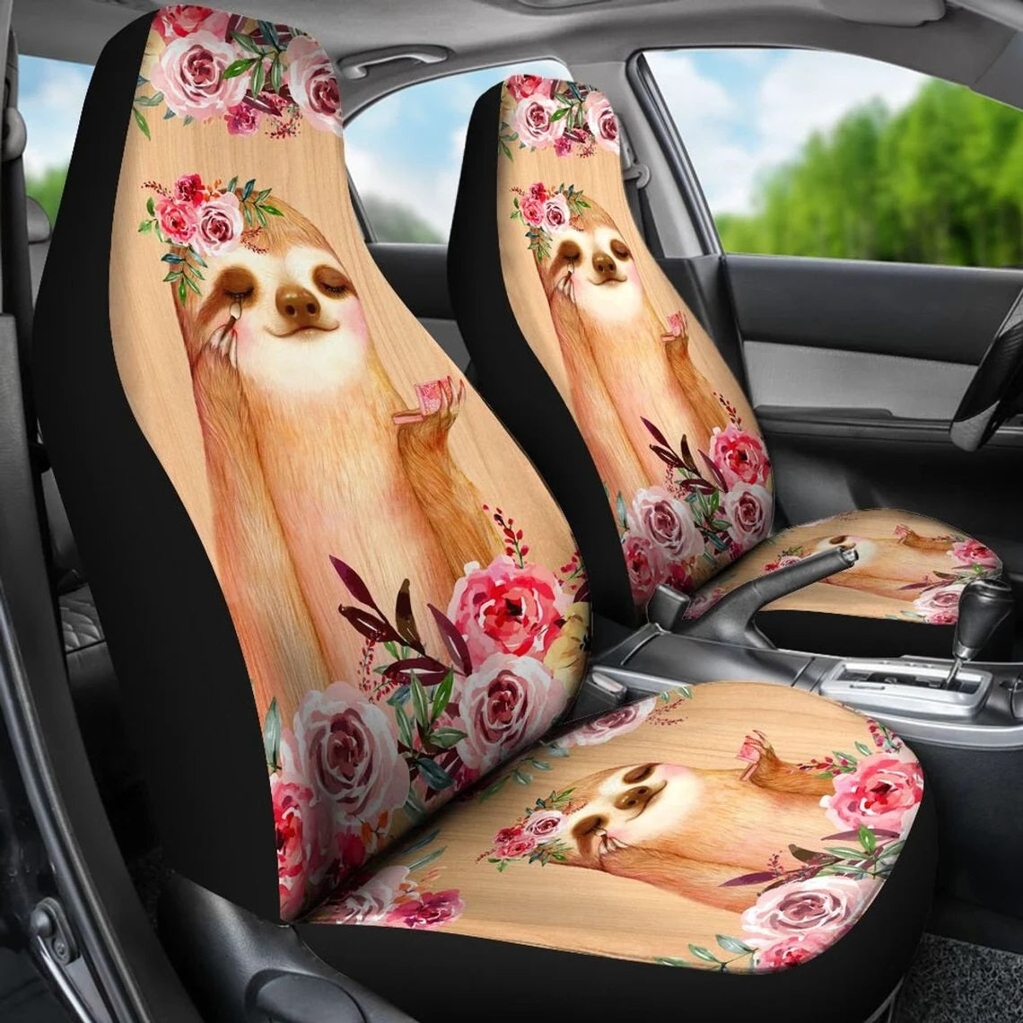 Custom Sloth Flowers Car Seat Covers For Unique Vehicle Interior 