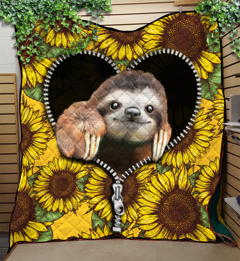 Sloth Sunflower Quilt Blanket - Cozy Zippered Throw for All Ages