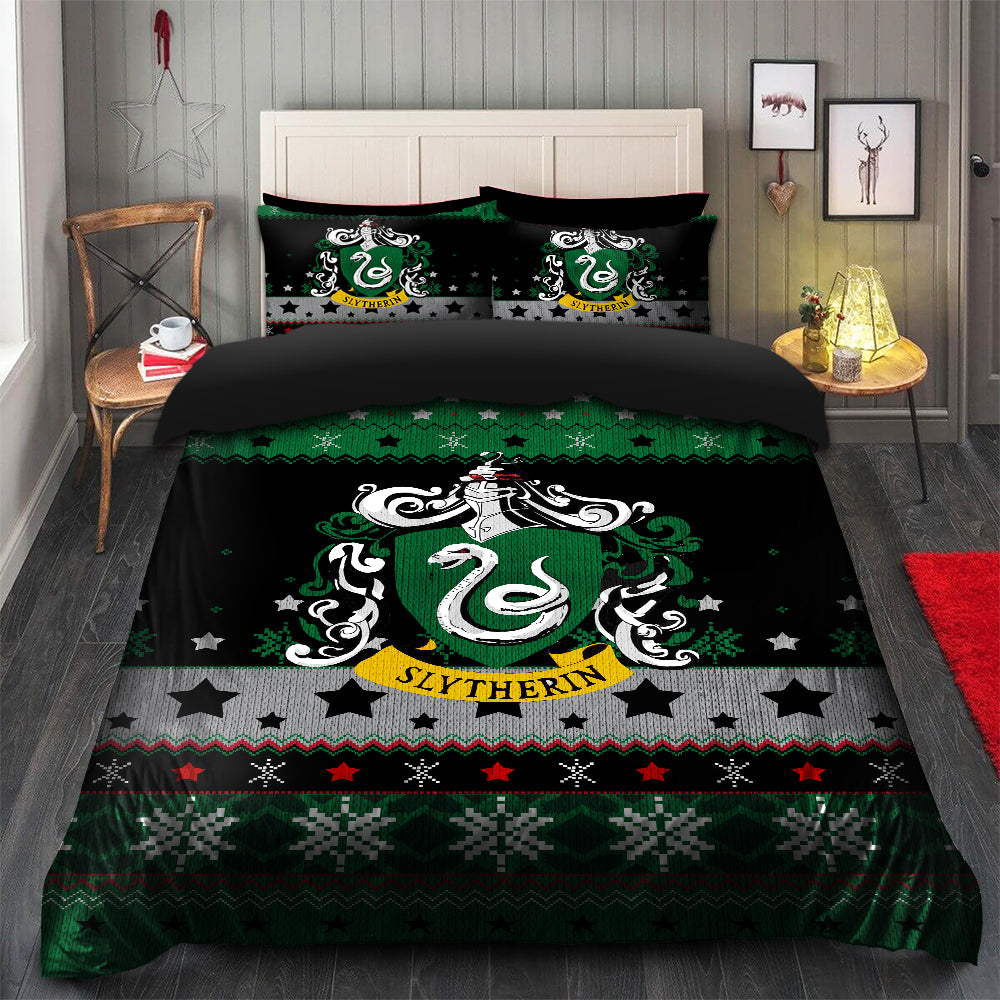 Slytherin Green Christmas Duvet Cover Set with 2 Pillowcases