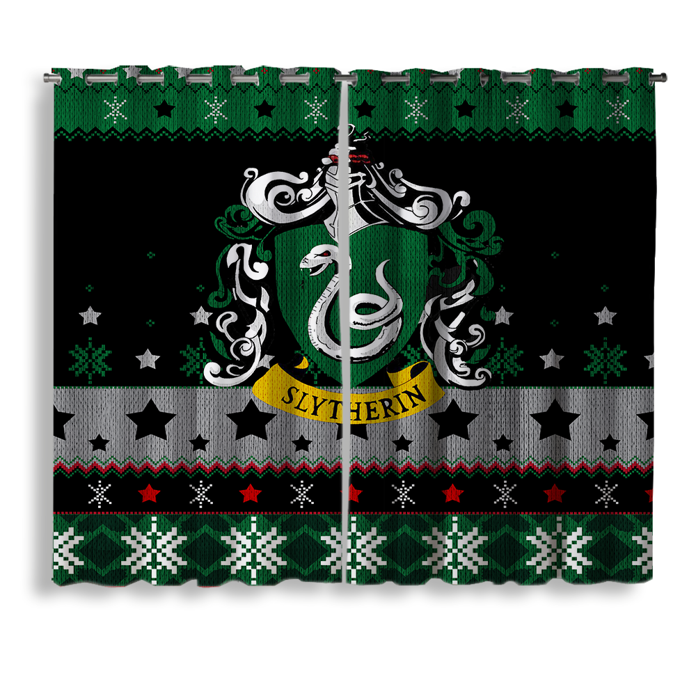 Slytherin Green Holiday Window Curtains for Christmas Decor