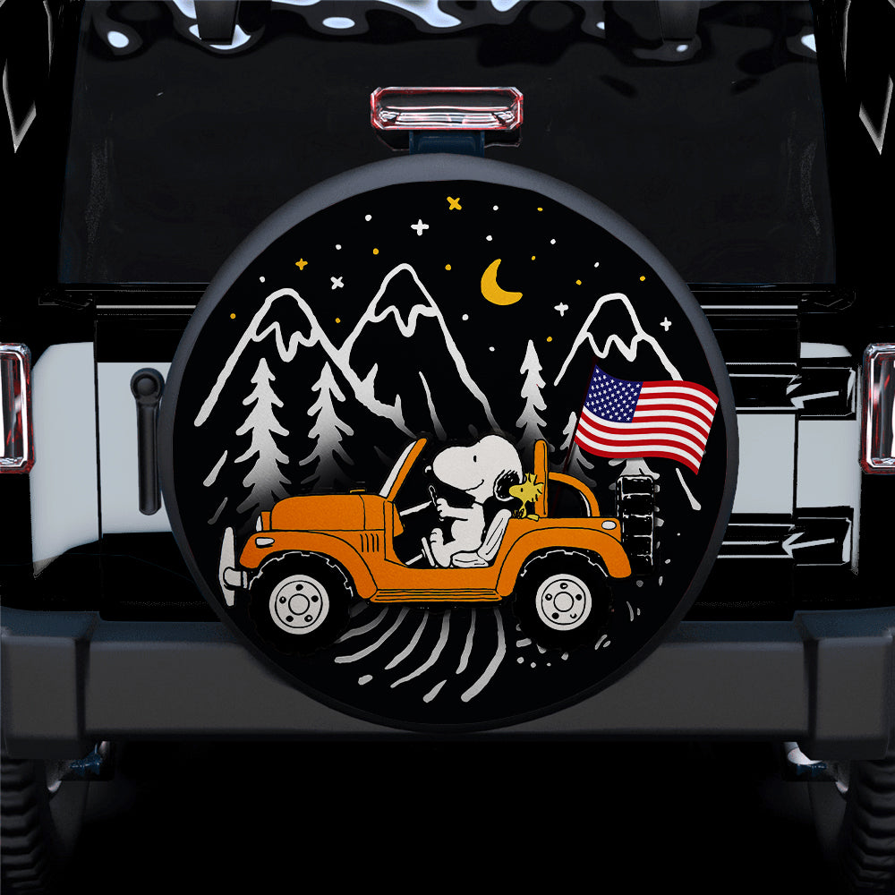 Snoopy Jeep US Flag Mountain Car Spare Tire Covers for Campers