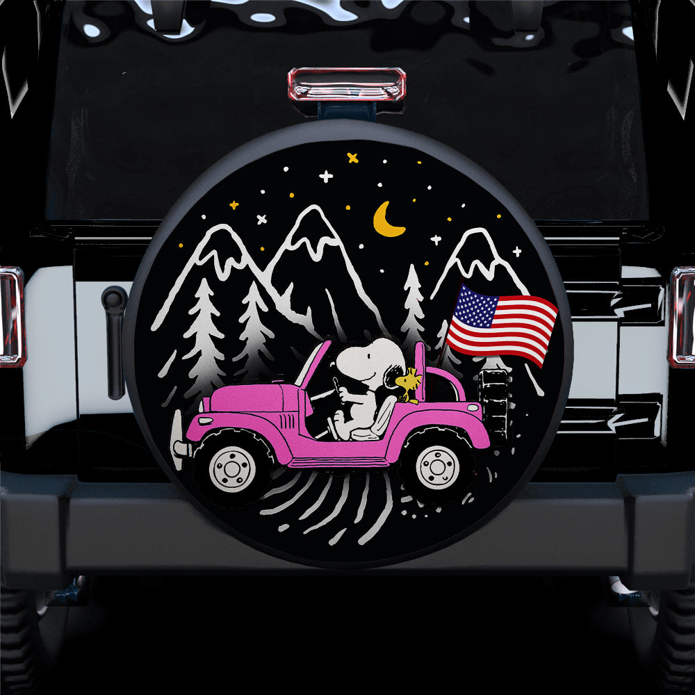 Snoopy Pink Jeep US Flag Mountain Spare Tire Covers for Campers