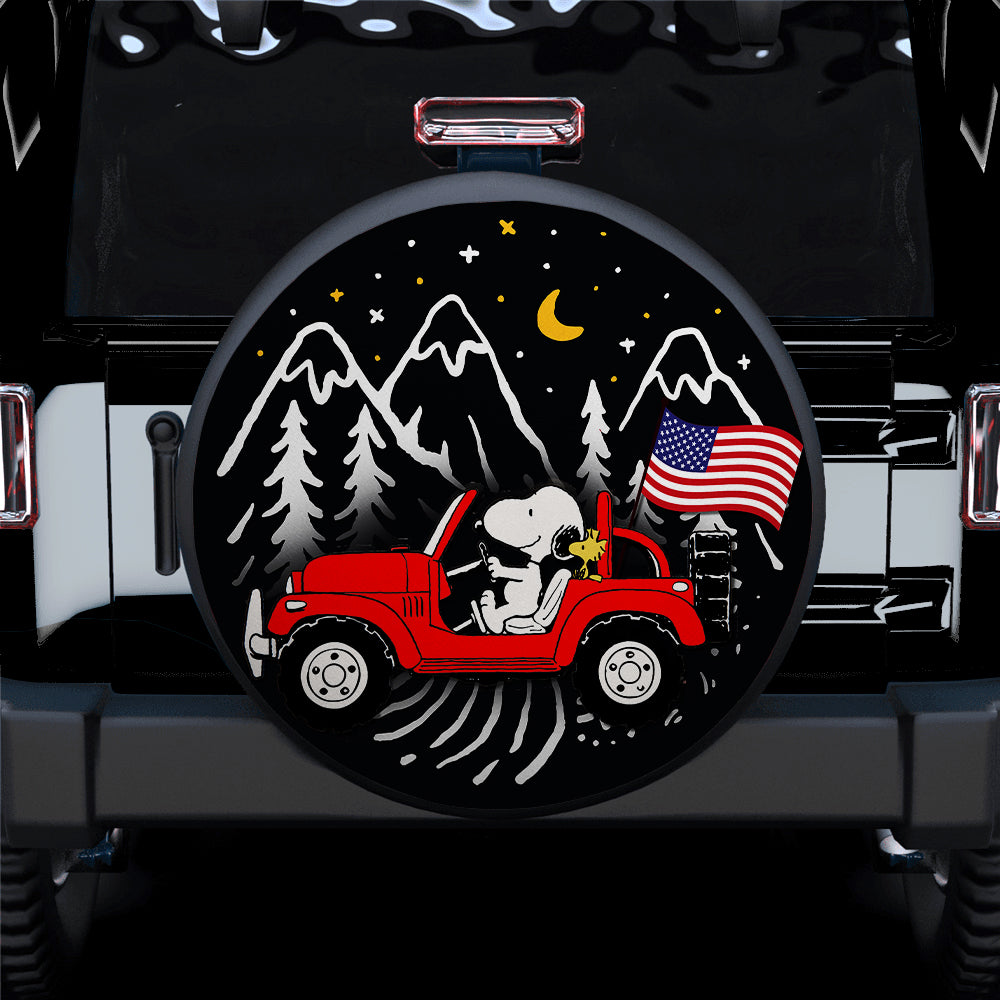 Snoopy Jeep US Flag Spare Tire Covers for Campers - Red Mountain
