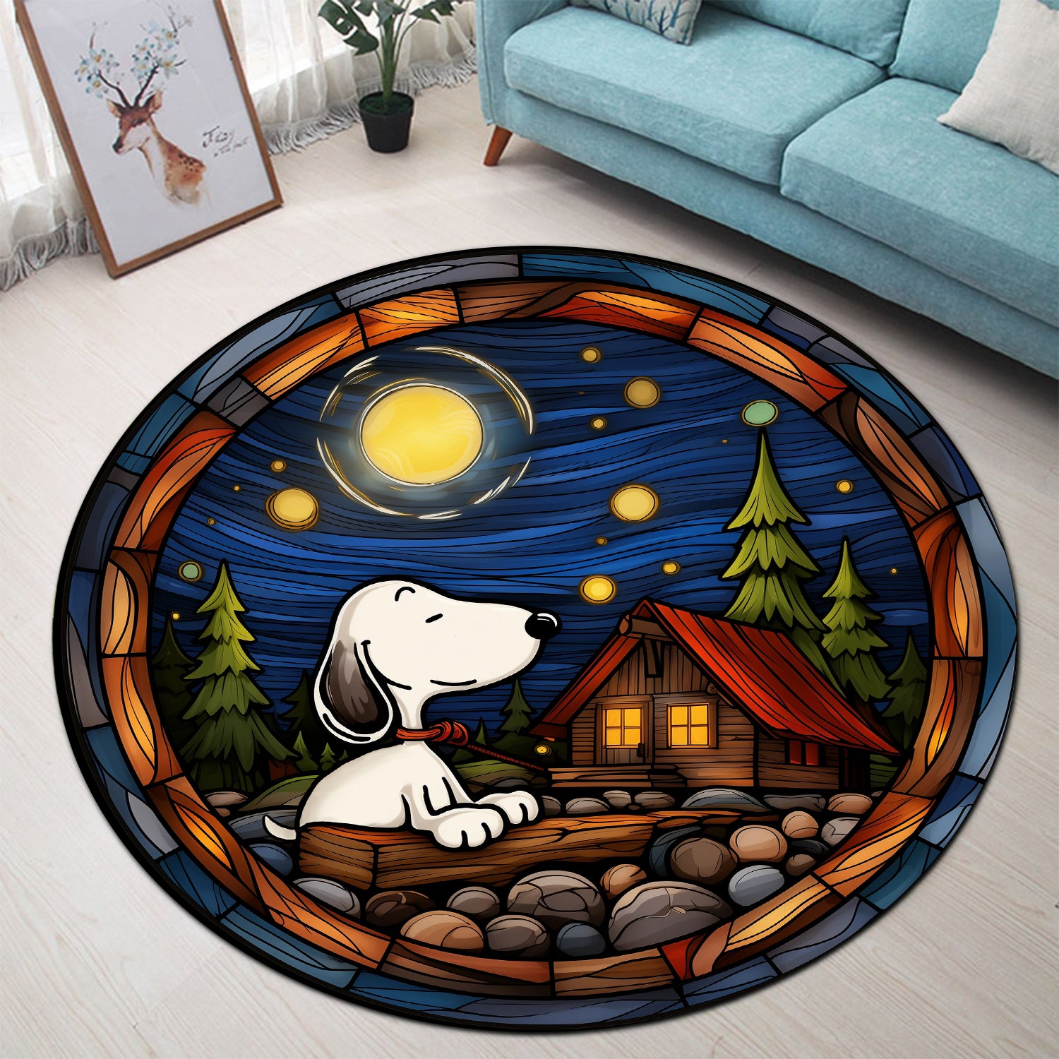 Snoopy Stained Glass Rug for Bedroom and Living Room Home Decor