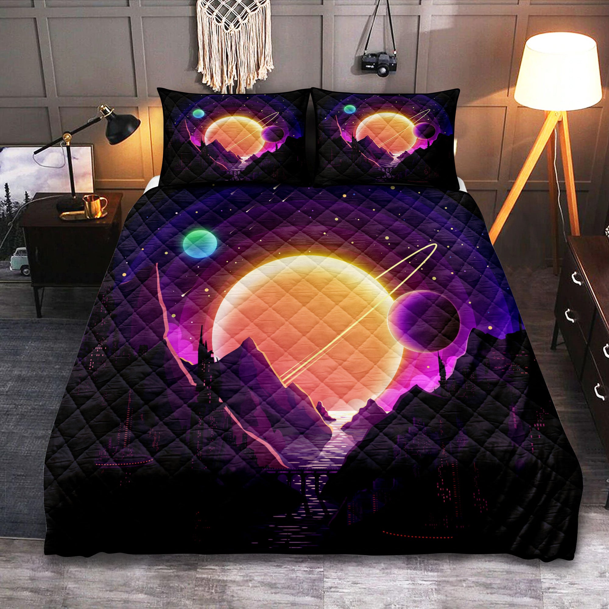 Galaxy Space Themed Bed Set Quilt for Kids and Teens