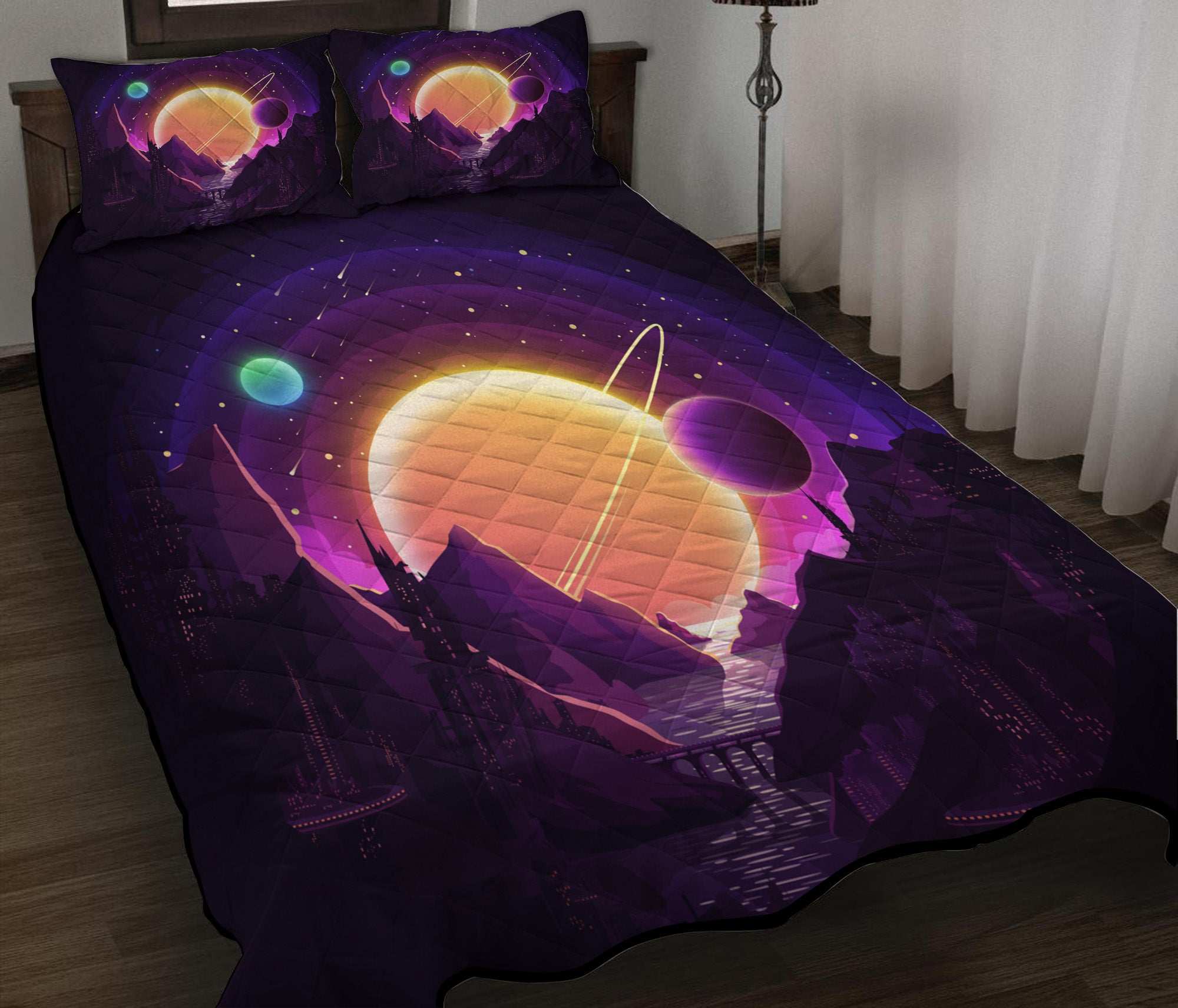 Galaxy Space Themed Bed Set Quilt for Kids and Teens