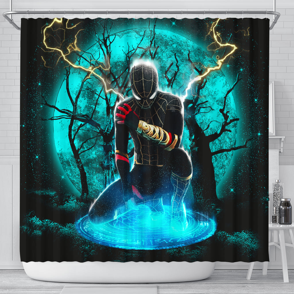 Spider Man No Way Home Black Suit Moonlight Shower Curtain