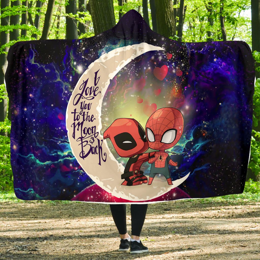 Spiderman Deadpool Galaxy Hooded Blanket Couples Love You To The Moon