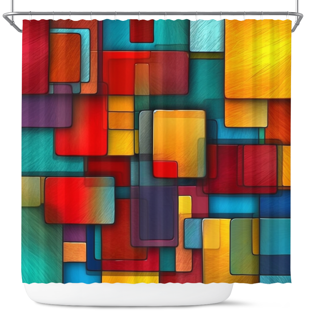 Colorful Square Pattern Shower Curtain for Bathroom Décor