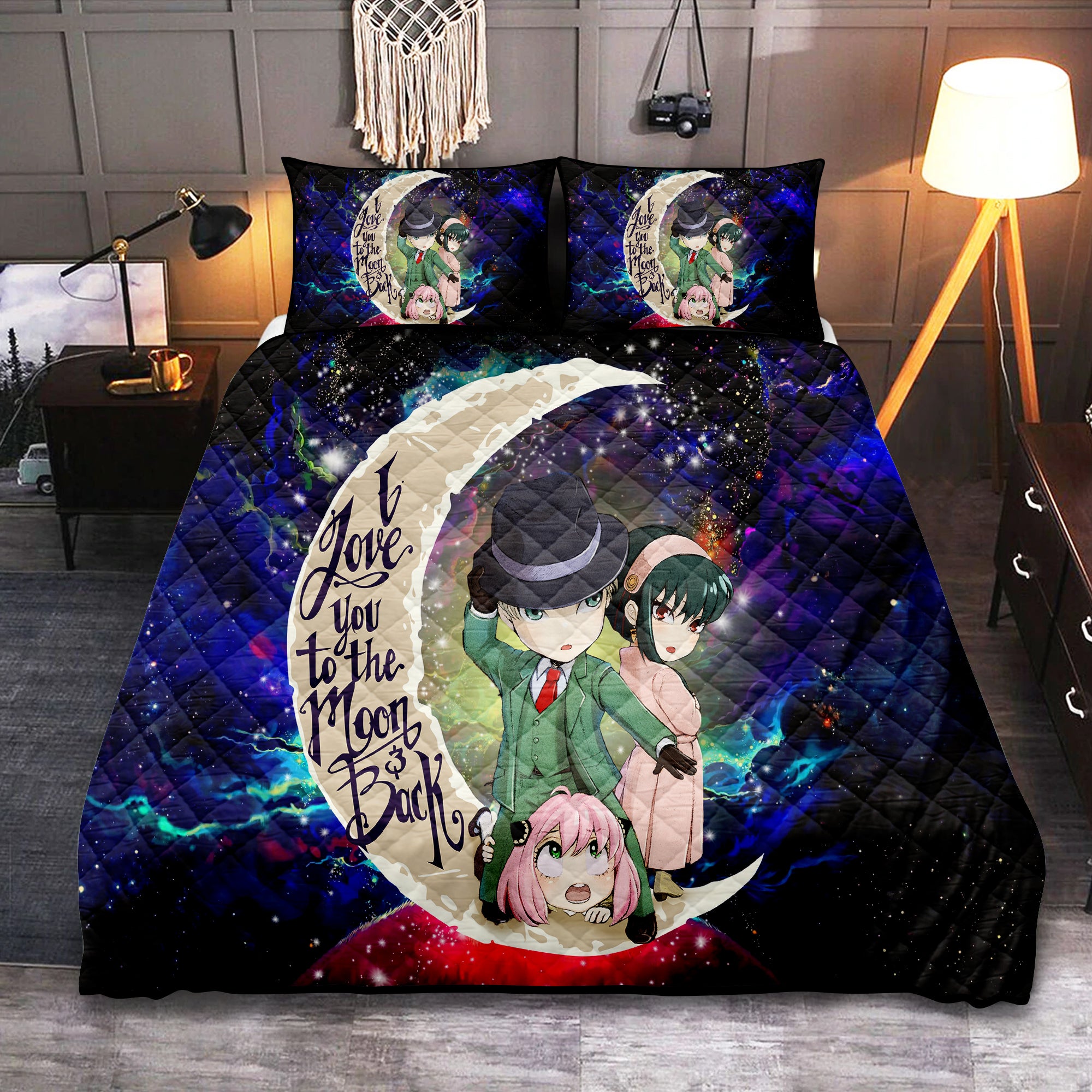Spy x Family Galaxy Quilt Bed Sets, Love You To The Moon Design
