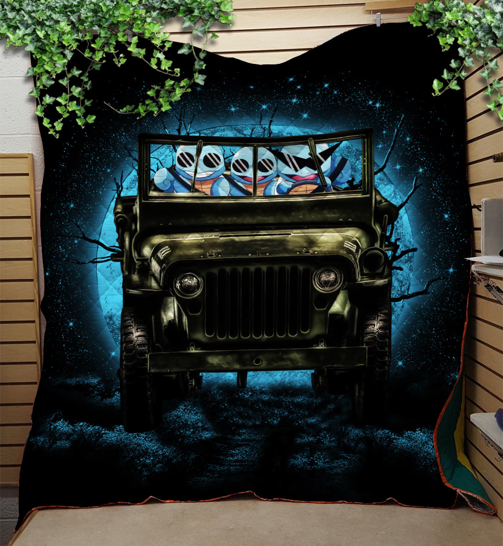 Gangster Squirtle Halloween Quilt Blanket - Funny Moonlight Design