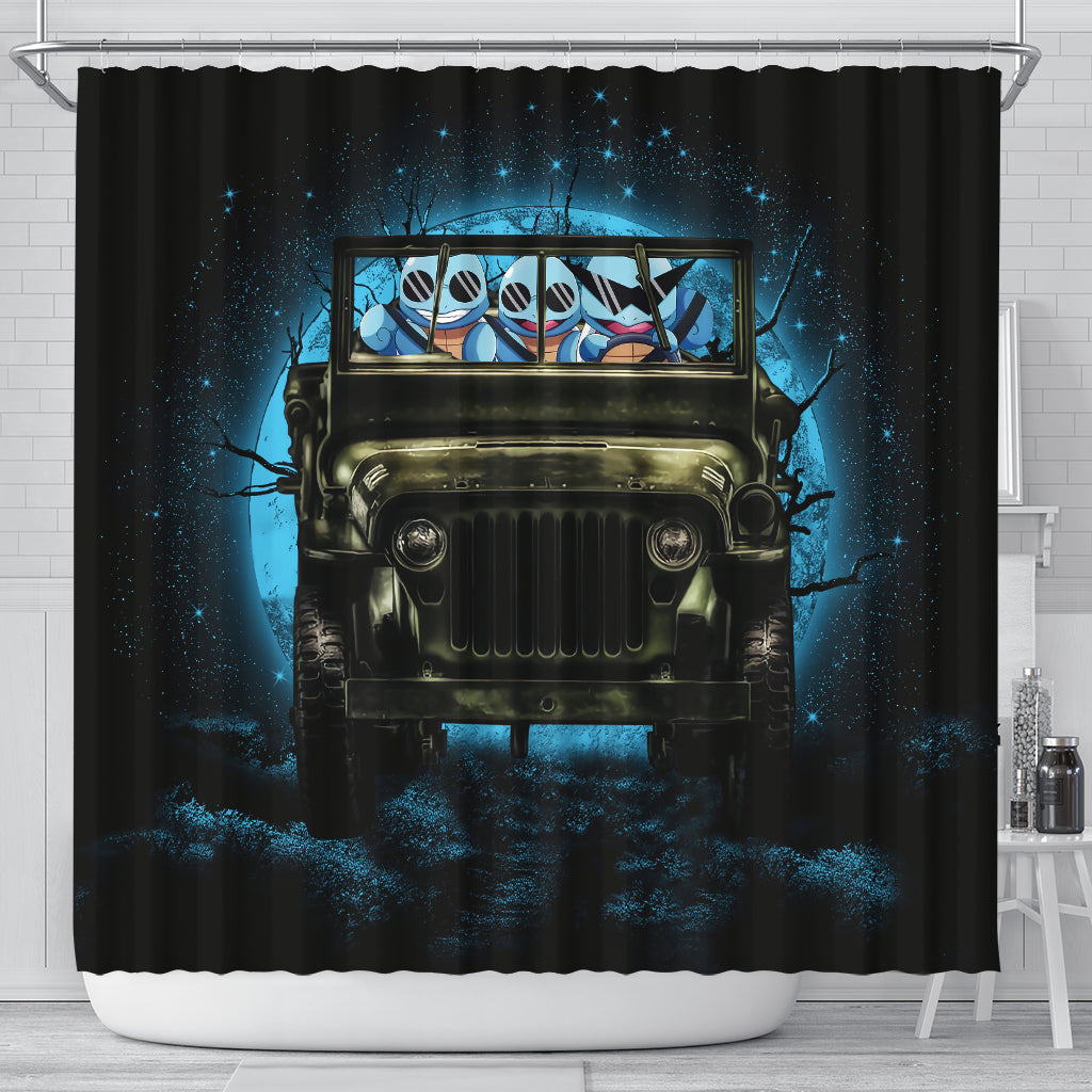 Gangster Squirtle Pokemon Halloween Shower Curtain Moonlight Design
