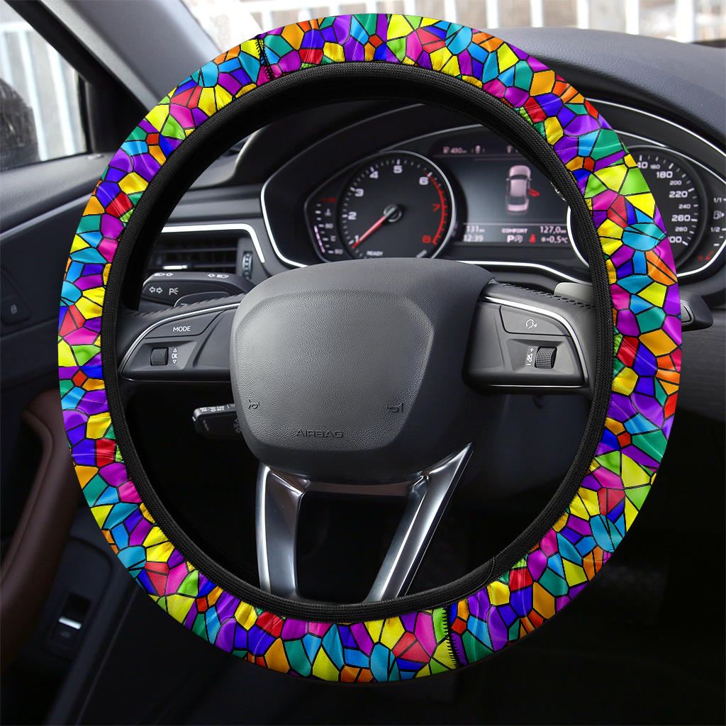 Rainbow Premium Stained Glass Car Steering Wheel Cover
