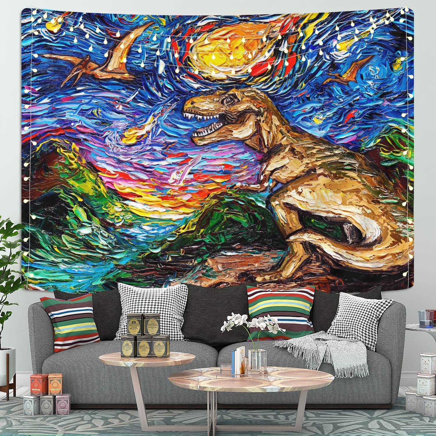 Dinosaurs Tapestry Decor - Starry Night Room Wall Hanging