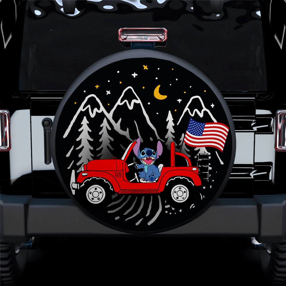 American Flag Jeep Spare Tire Cover – Gift for Campers, Red Starry