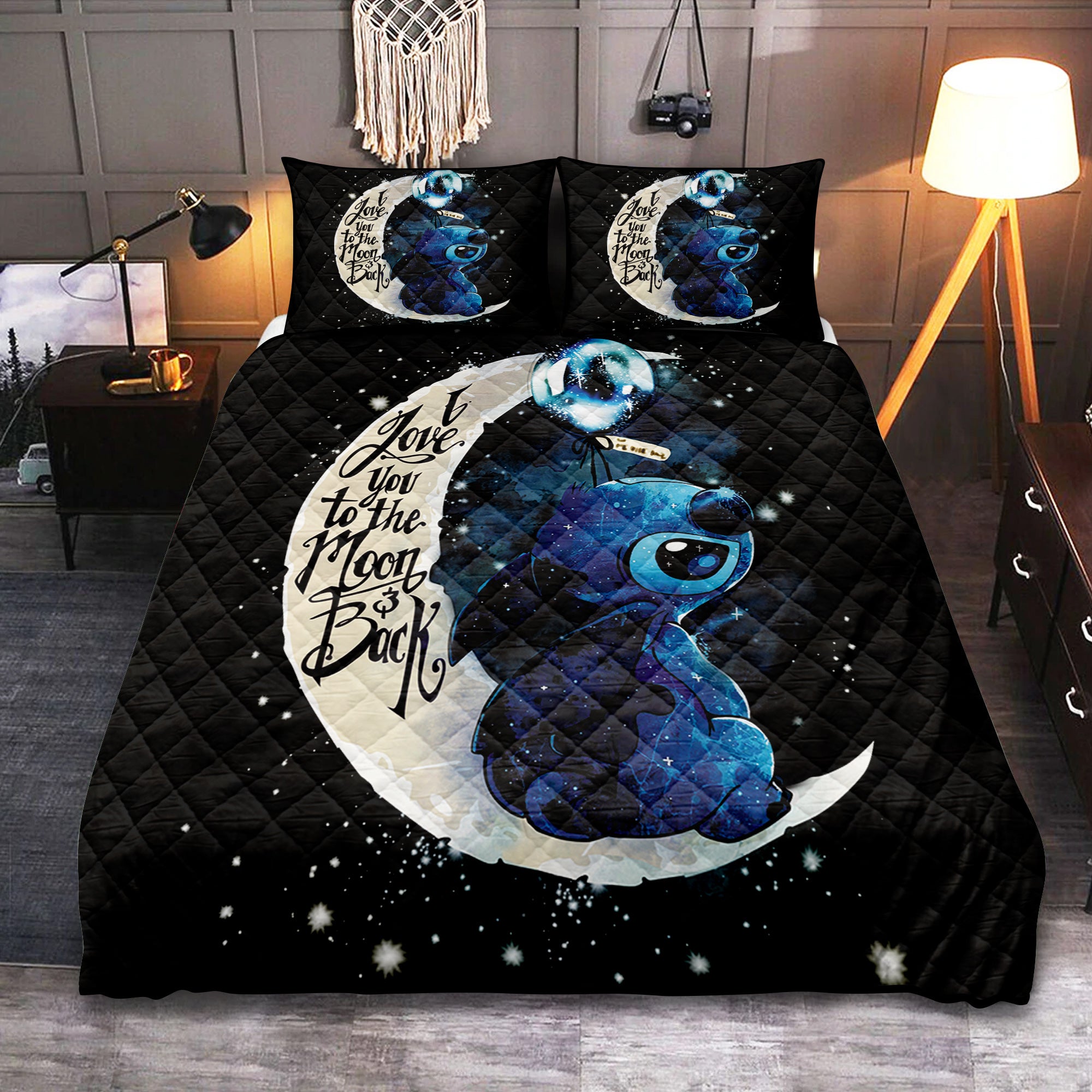 Custom Moon And Back Quilt Bed Set - Premium Stitch Love Design