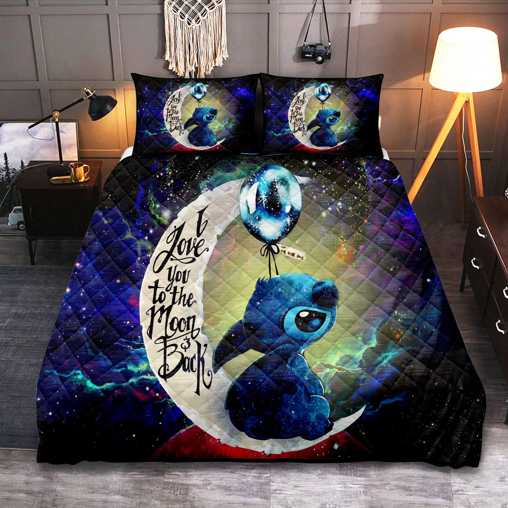 Love You To The Moon Galaxy Quilt Bed Set for Cozy Nights