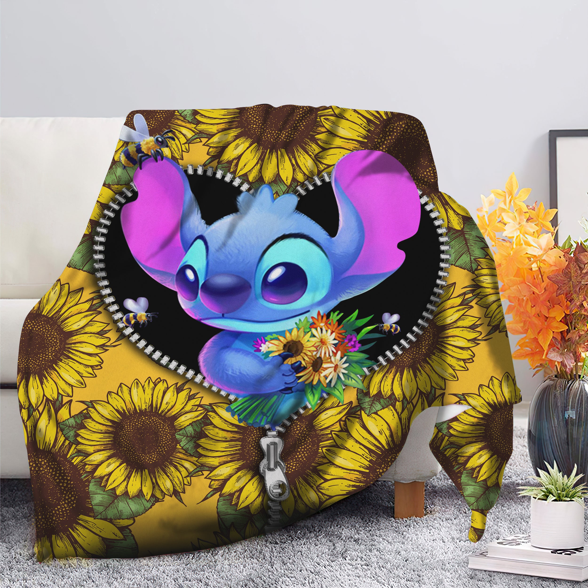 Sunflower Zipper Premium Blanket - Cozy Stitch Design for Comfort