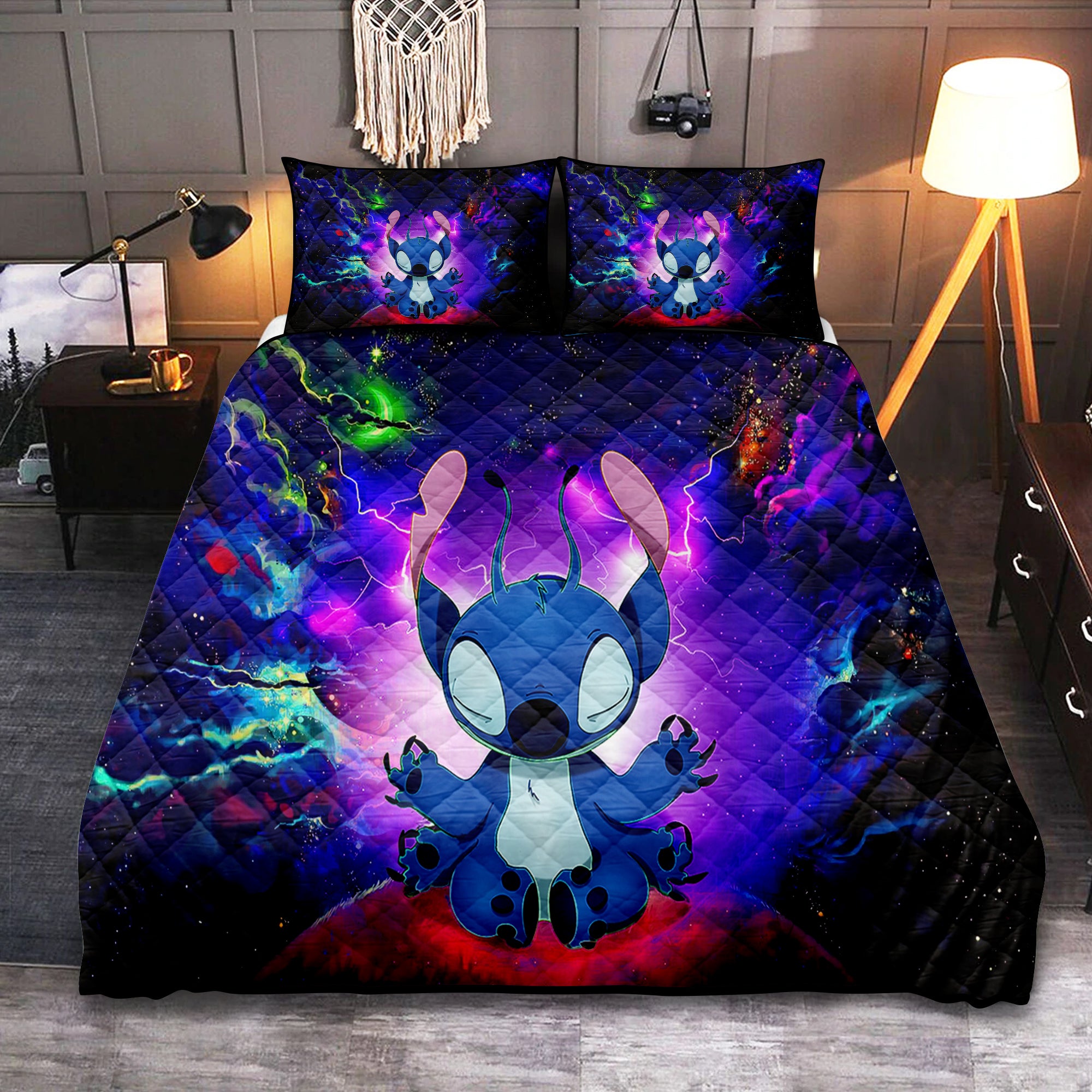 Yoga Love You To The Moon Galaxy Quilt Bed Set for Cozy Nights