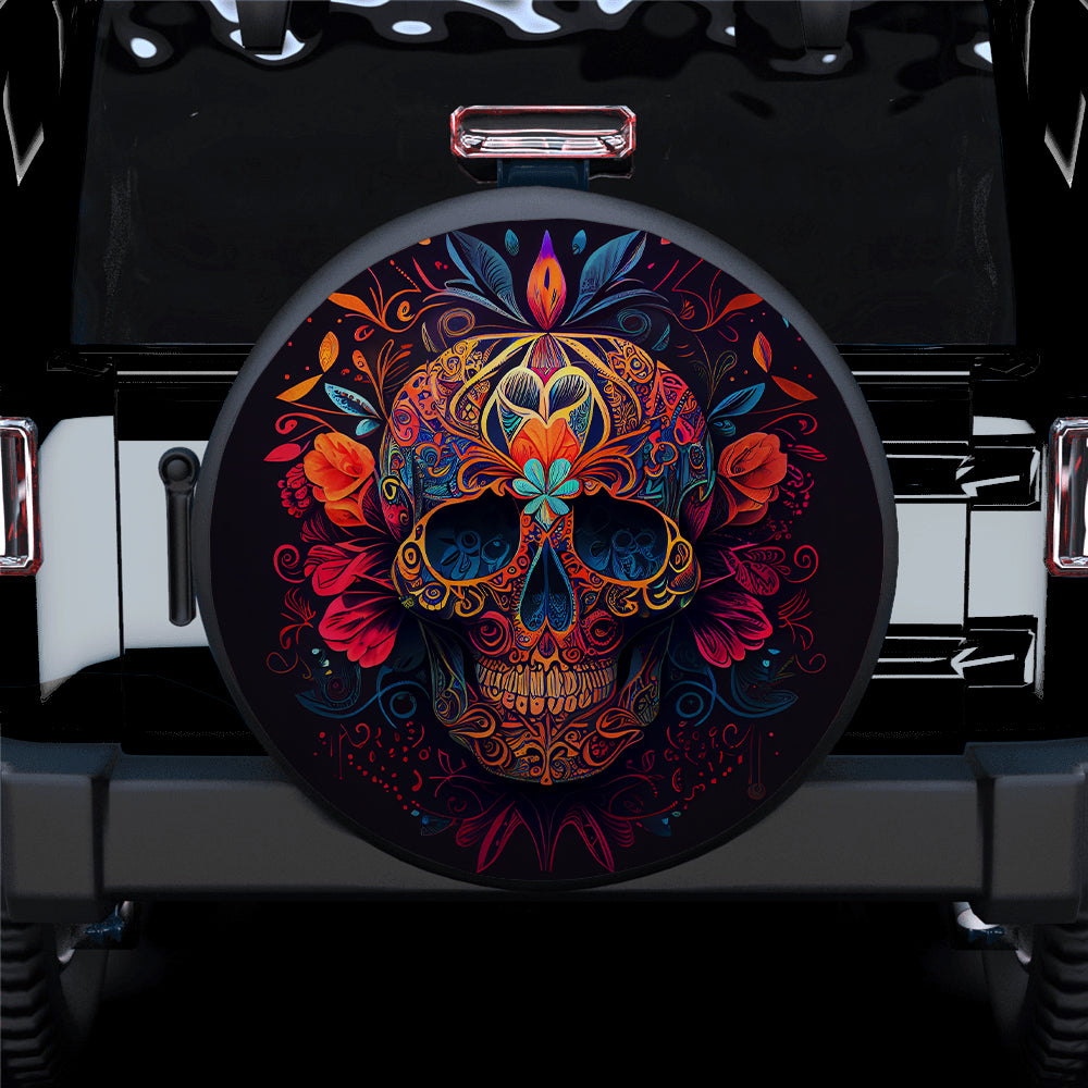 Sugar Skull Flower Mandala Spare Tire Covers for Jeep Campers