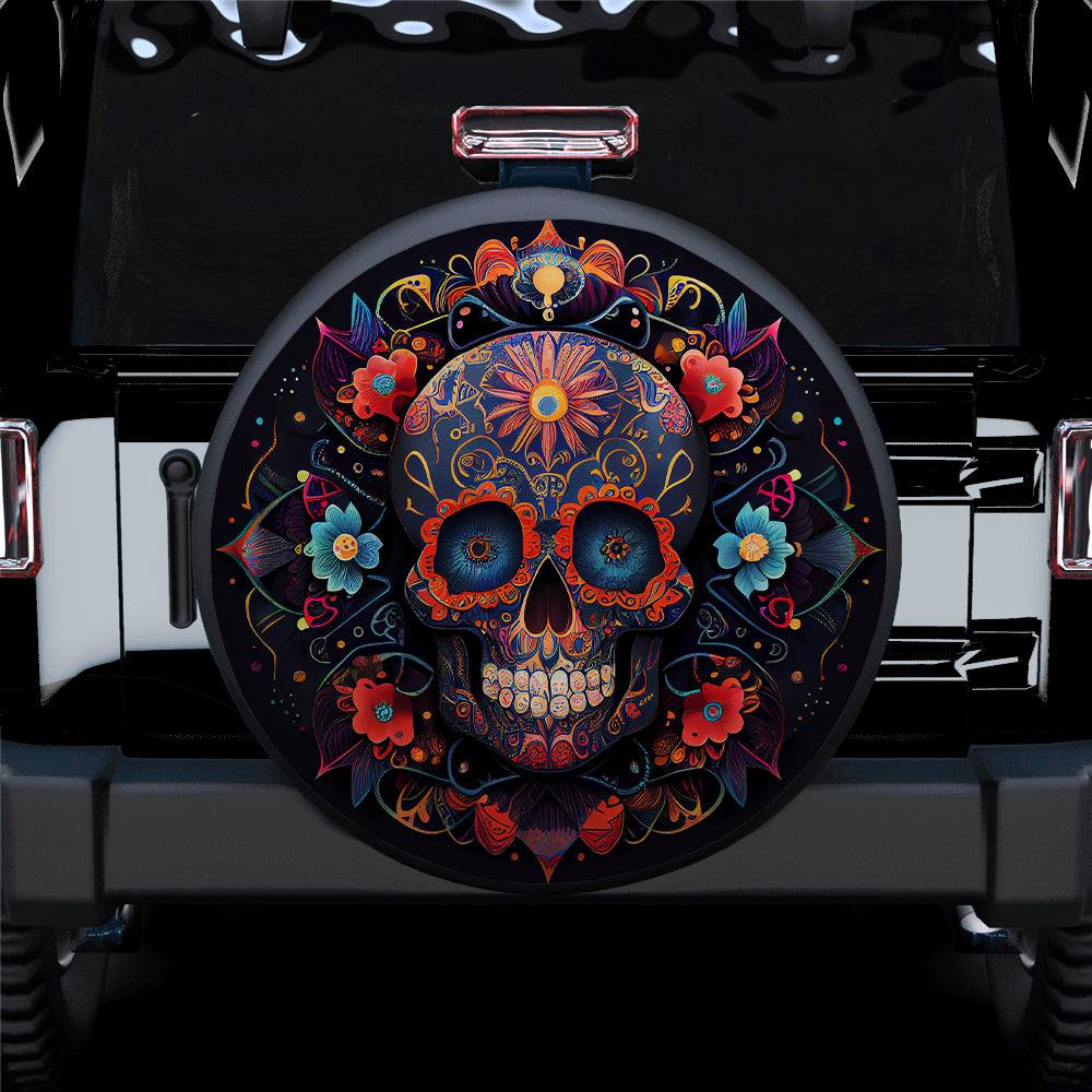 Sugar Skull Flowers Mandala Jeep Tire Cover Gift for Campers
