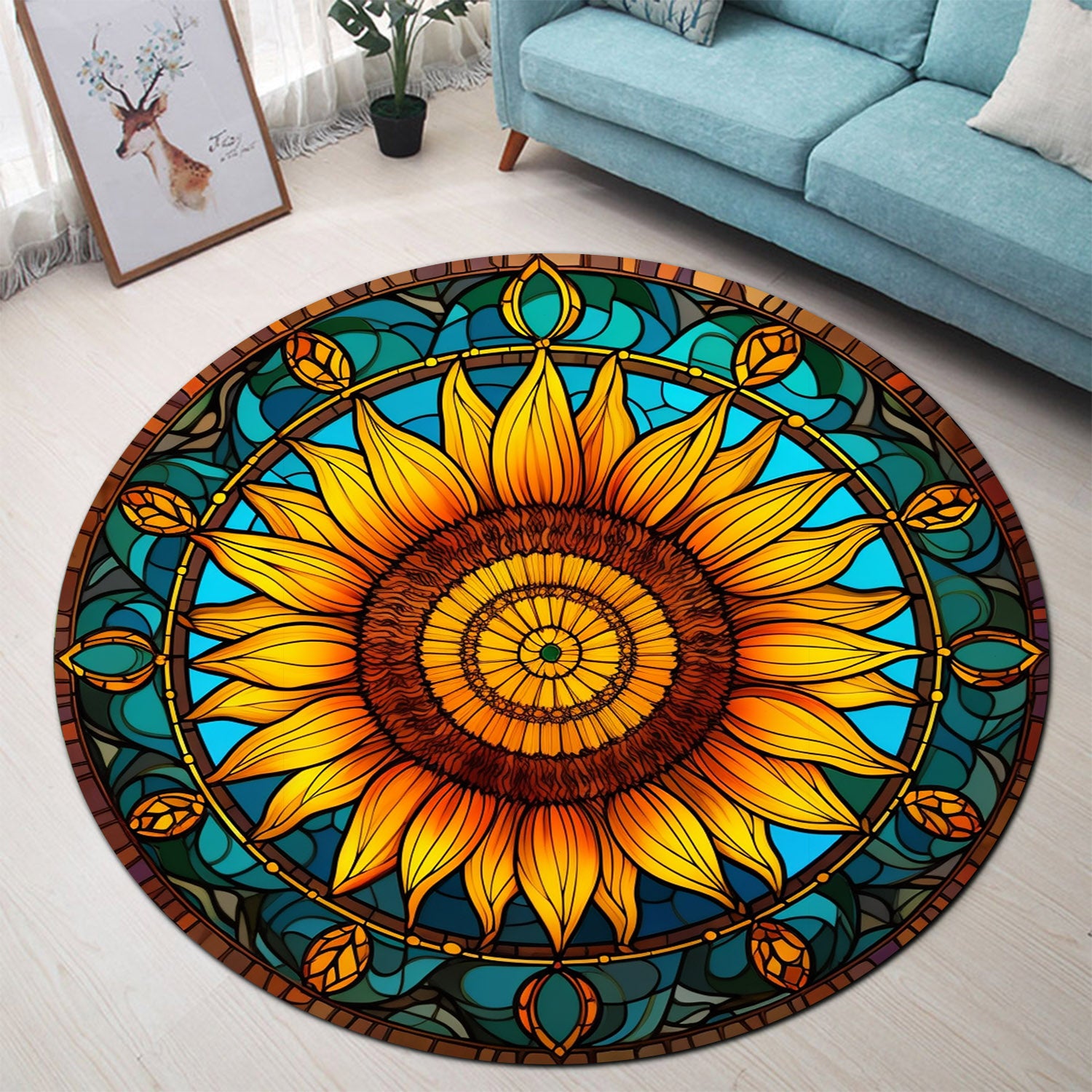 Sunflower Round Rug for Bedroom and Living Room Home Decor