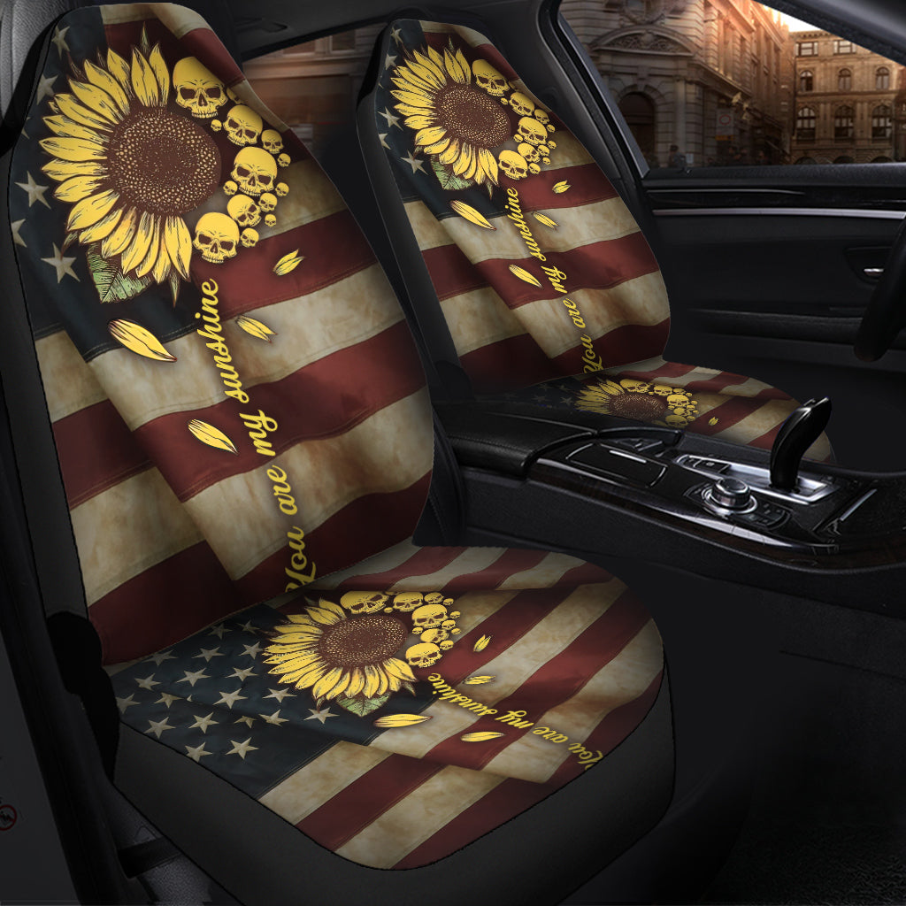 Sunflower Skull American Flag Car Seat Cover for Vehicles